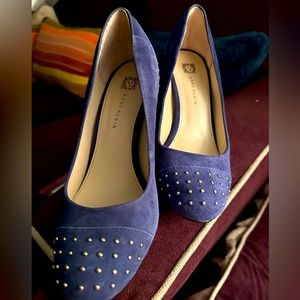 Blue suede studded Anne Klein heels
